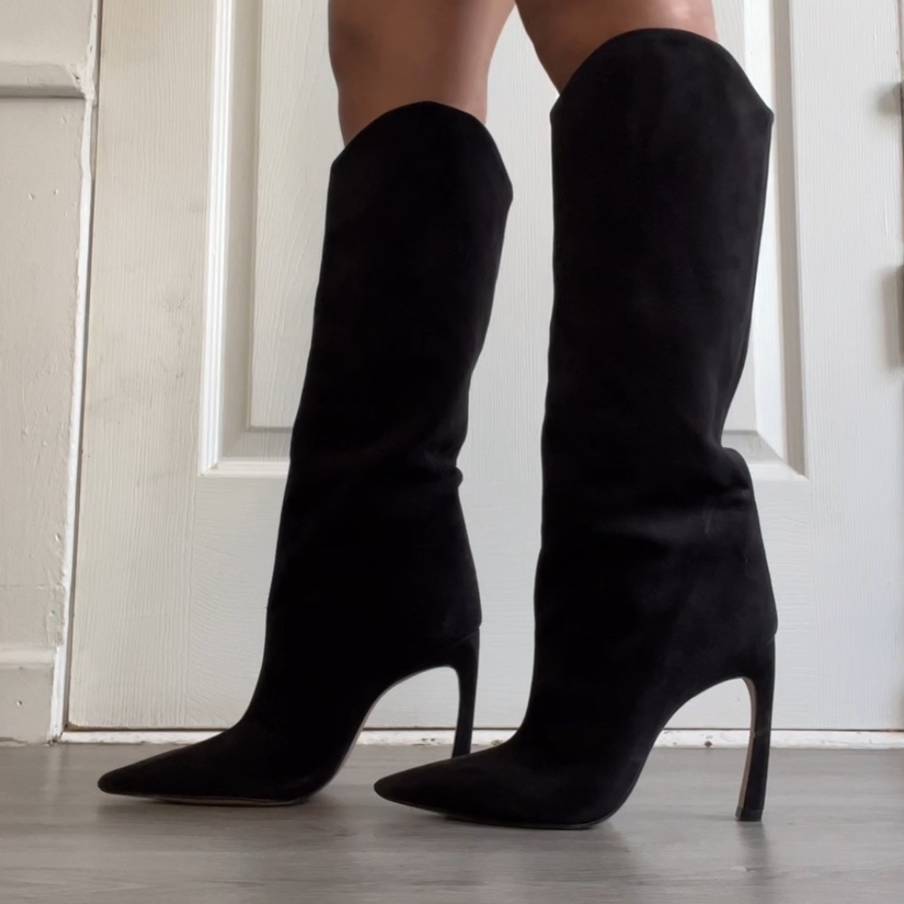 Schutz black suede knee-high boots